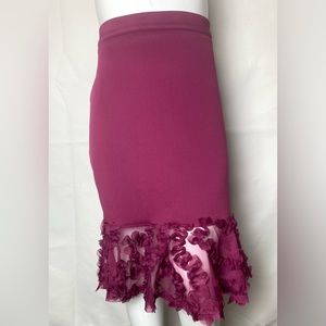 Ashley Stewart Plum Color Designer Skirt With Lacey Floral Hem In Size 18/20